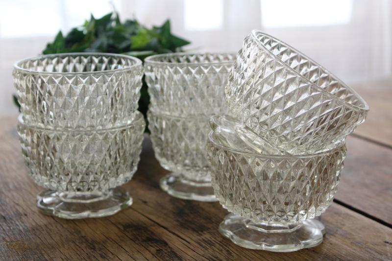 photo of crystal clear vintage glass dessert dishes, Indiana diamond point pattern bowls or sherbets #6