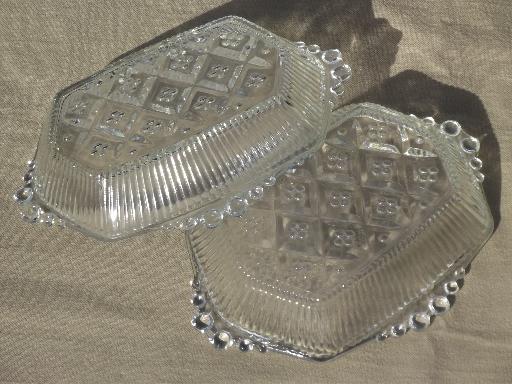 photo of crystal clear vintage hob nob pattern glass cranberry dishes or celery trays #5