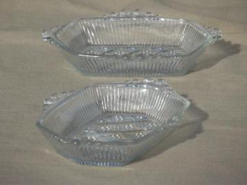 catalog photo of crystal clear vintage hob nob pattern glass cranberry dishes or celery trays