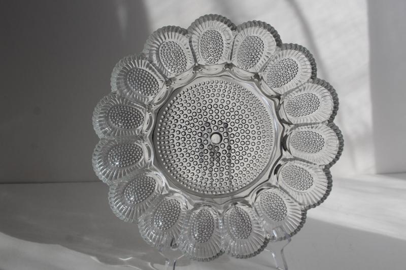photo of crystal clear vintage pressed glass egg plate, serving tray for deviled eggs #1