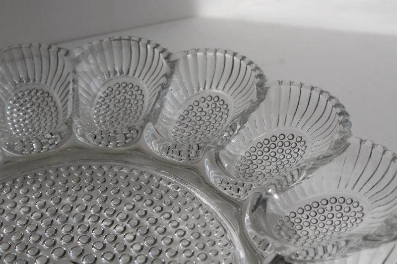 photo of crystal clear vintage pressed glass egg plate, serving tray for deviled eggs #3