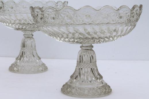 photo of crystal clear vintage pressed pattern glass compotes, large & small pedestal bowls  #4