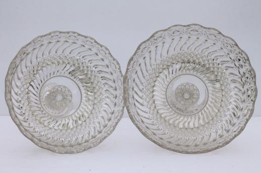 photo of crystal clear vintage pressed pattern glass compotes, large & small pedestal bowls  #6