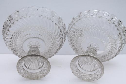 photo of crystal clear vintage pressed pattern glass compotes, large & small pedestal bowls  #8