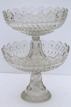 catalog photo of crystal clear vintage pressed pattern glass compotes, large & small pedestal bowls 