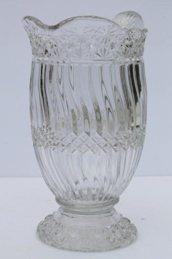 photo of crystal clear vintage pressed pattern glass pitcher, L G Wright Jersey swirl glass #3