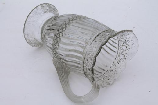 photo of crystal clear vintage pressed pattern glass pitcher, L G Wright Jersey swirl glass #6