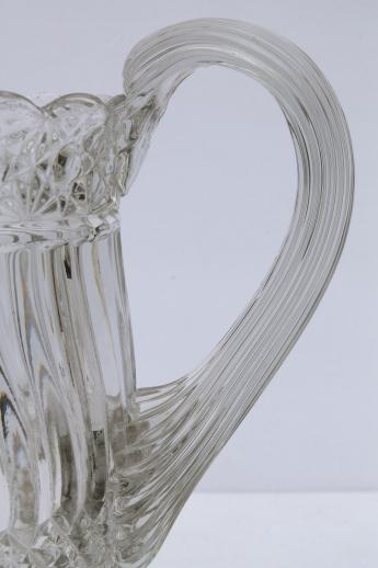 photo of crystal clear vintage pressed pattern glass pitcher, L G Wright Jersey swirl glass #8