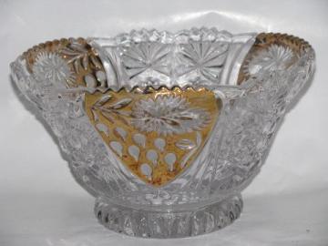 catalog photo of crystal glass fruit bowl w/ gold, strawberry flower & currant or gooseberry