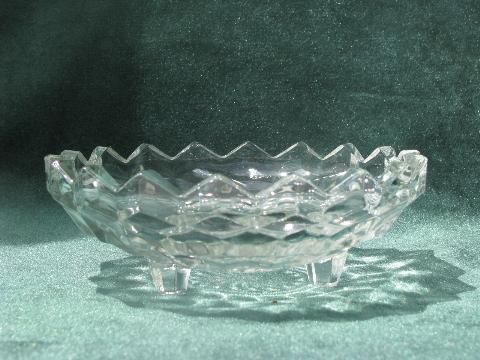 photo of cube pattern vintage pressed glass footed dish, candy bowl w/ three feet #2