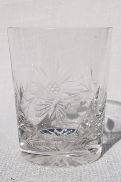 photo of cut crystal tumblers w/ butterfly and flower design, drinking glasses w/ butterflies #2