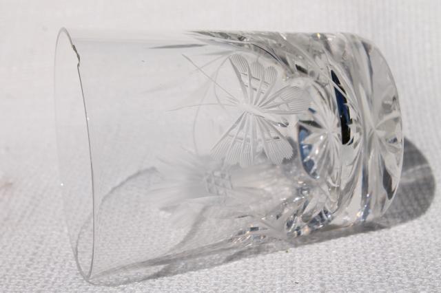 photo of cut crystal tumblers w/ butterfly and flower design, drinking glasses w/ butterflies #7