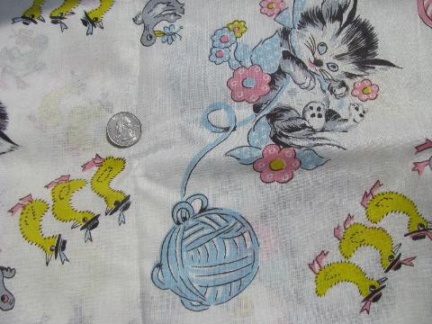 photo of cute baby kittens & ducks print cotton fabric, 1950s vintage #1