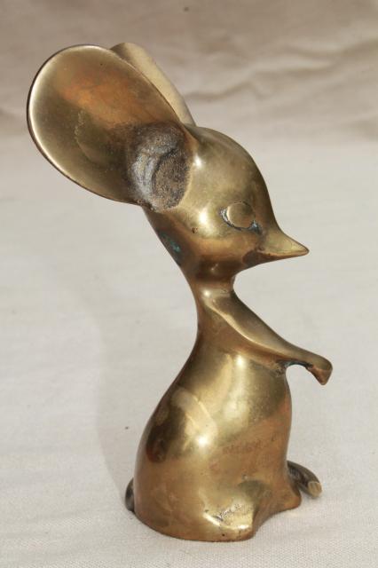 photo of cute big eared brass mouse, retro vintage paperweight figurine, little mouse w/ big ears #3