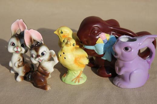 photo of cute fun vintage ceramic Easter party decorations, chocolate bunny pitcher, chicks etc. #1