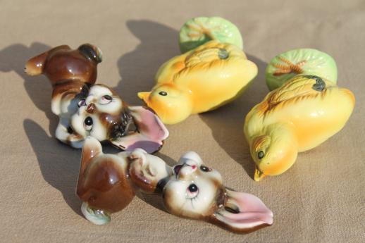 photo of cute fun vintage ceramic Easter party decorations, chocolate bunny pitcher, chicks etc. #3
