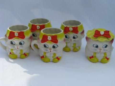 photo of cute kitties, vintage cat & kittens mugs & sugar bowl, hand-painted Japan #1