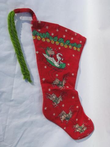 photo of cute old cotton print flannel fabric Christmas stocking, 1950s vintage #1