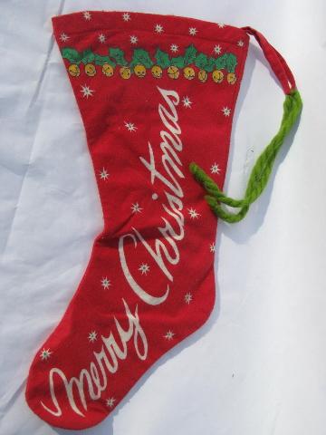 photo of cute old cotton print flannel fabric Christmas stocking, 1950s vintage #2