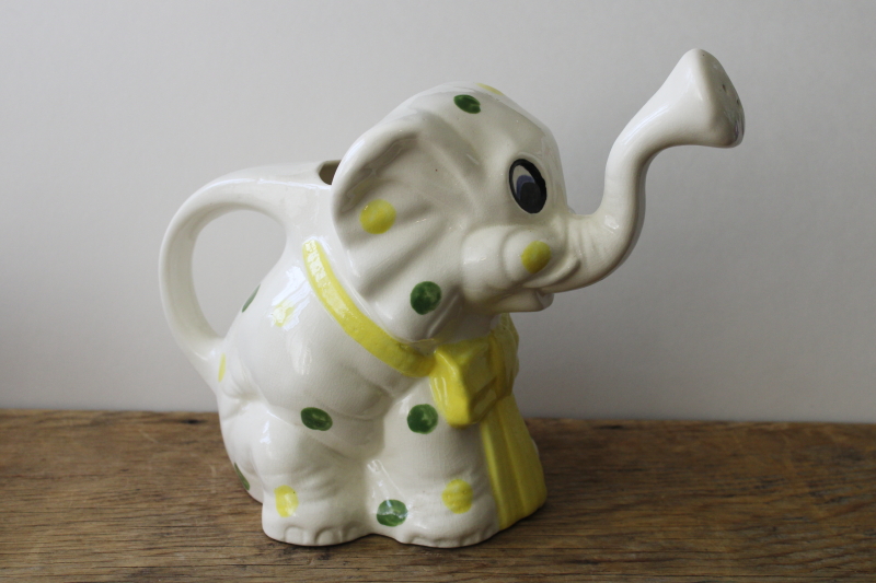 photo of cute polka dot baby elephant sprinkling can ceramic planter, vintage flower pot  #1