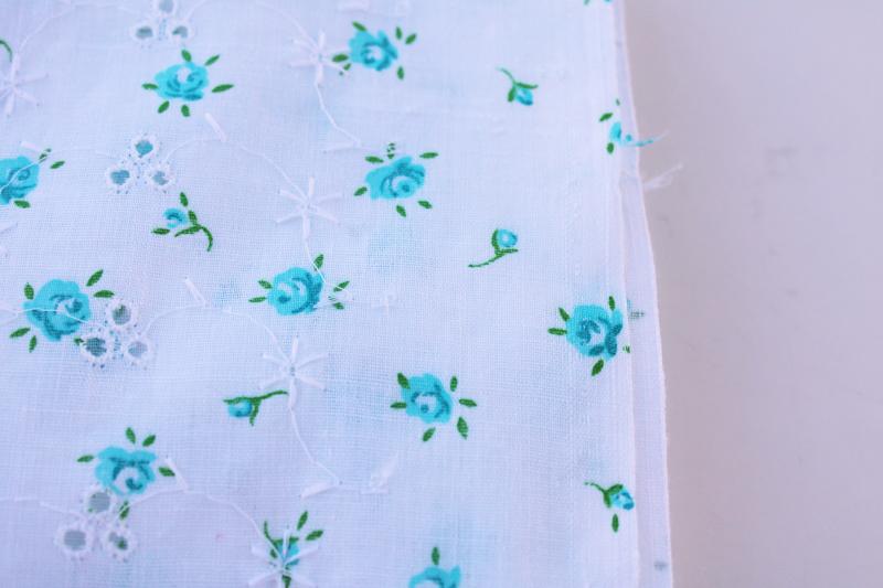 photo of cute retro vintage fabric, girly blue & white floral on embroidered cotton eyelet #3