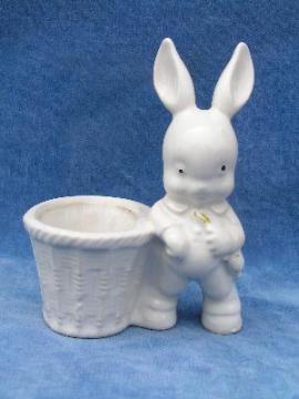 catalog photo of cute vintage pottery planter, baby rabbit