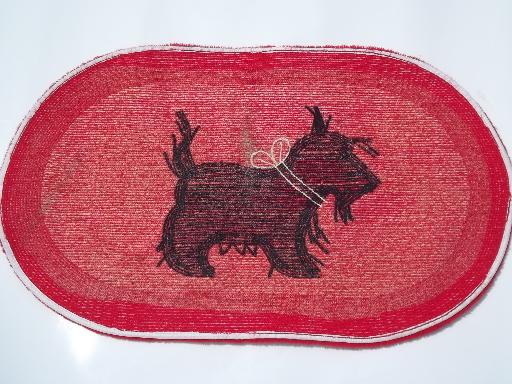 photo of cutest ever vintage Scotty dog rug, red w/ black Scottie, 50s retro! #3