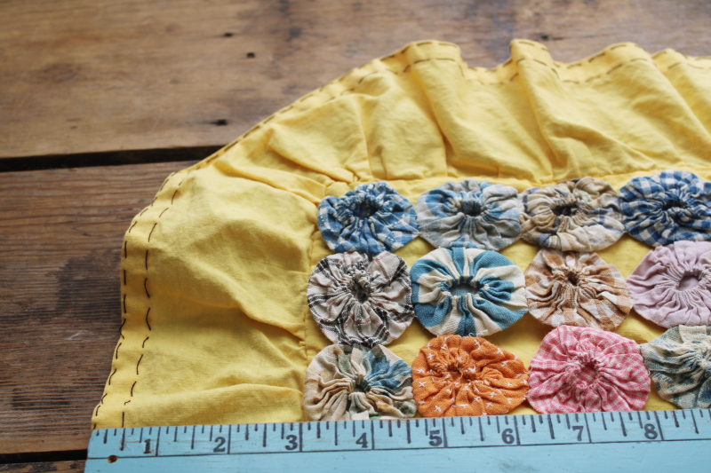 photo of cutesy vintage pillow sham, ruffled edge & colorful print yoyo circles on butter yellow cotton  #5
