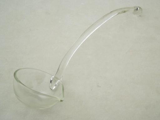 photo of cyrstal clear glass punch ladle, vintage punch bowl ladle #1