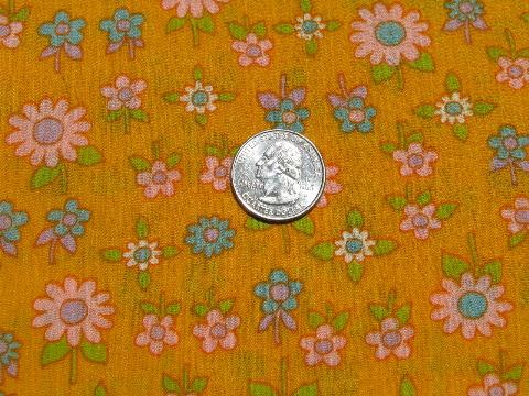 photo of daisies on yellow-gold, 60s hippie vintage crinkle gauze cotton fabric #1