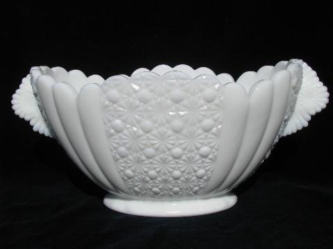 photo of daisy & button draped panel oval bowl, vintage milk white pattern glass #1