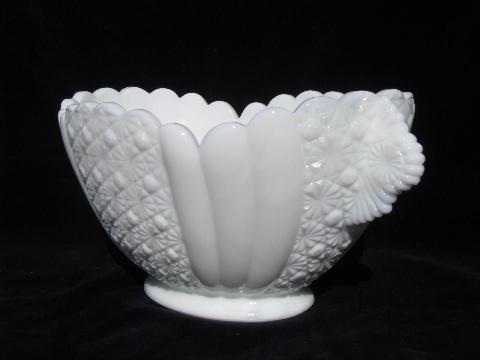 photo of daisy & button draped panel oval bowl, vintage milk white pattern glass #2