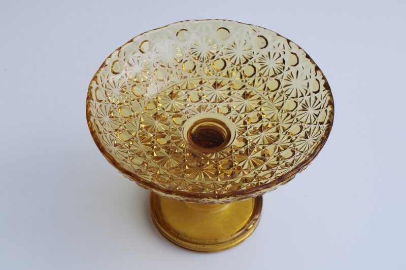 photo of daisy & button pattern amber glass compote bowl or fruit stand, vintage pressed glass #2