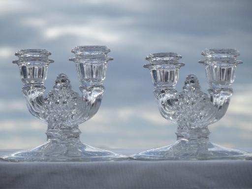 photo of daisy & button pressed glass candle holders, pair of branched candlesticks #2