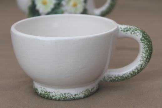 photo of daisy pattern ceramic tea set for one, vintage teapot & stacking cup tea mug #3
