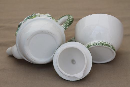 photo of daisy pattern ceramic tea set for one, vintage teapot & stacking cup tea mug #6