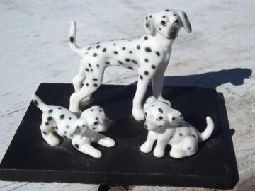 catalog photo of dalmatian mother dog and puppies miniature china animals, vintage Inarco