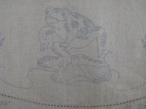 photo of dancing frog stamped to embroider vintage toilet tank cover #2