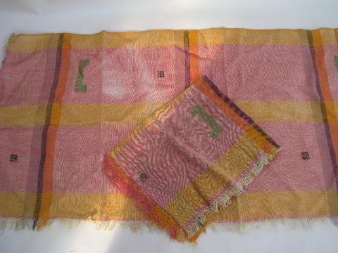 photo of danish modern vintage scandinavian table linens, drawn thread, colored linen #8
