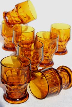 catalog photo of dark amber glass Georgian pattern tumblers, vintage drinking glasses set of 8 