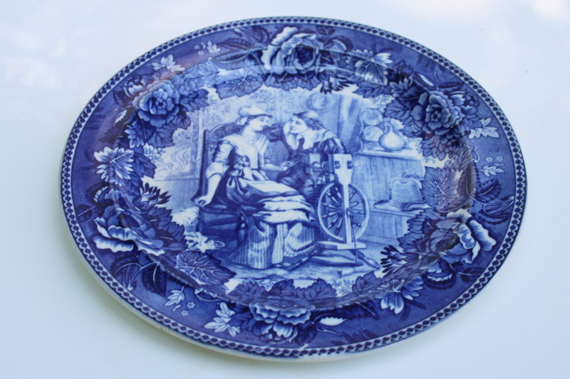 photo of dated 1901 Wedgwood antique flow blue & white china plate Priscilla & John Alden  #1