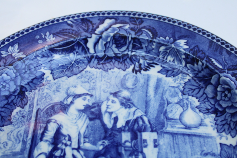 photo of dated 1901 Wedgwood antique flow blue & white china plate Priscilla & John Alden  #2