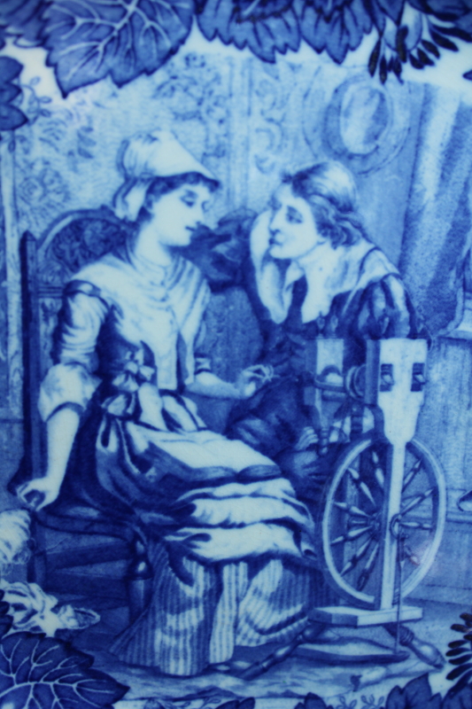 photo of dated 1901 Wedgwood antique flow blue & white china plate Priscilla & John Alden  #3
