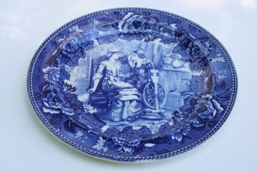 catalog photo of dated 1901 Wedgwood antique flow blue & white china plate Priscilla & John Alden 