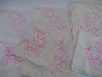 catalog photo of days of the week vintage cotton feedsack towels stamped to embroider