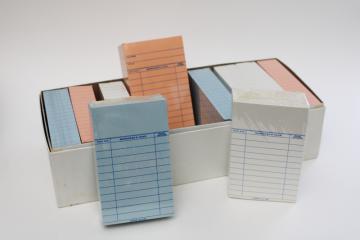 catalog photo of dead stock new unused library book cards, authentic vintage paper ephemera for projects