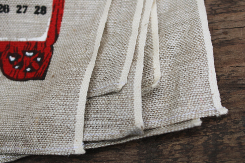 photo of deadstock 70s vintage calendar towels, 1973 & 1974 grandmacore kitchen prints pure linen tea towels lot  #2