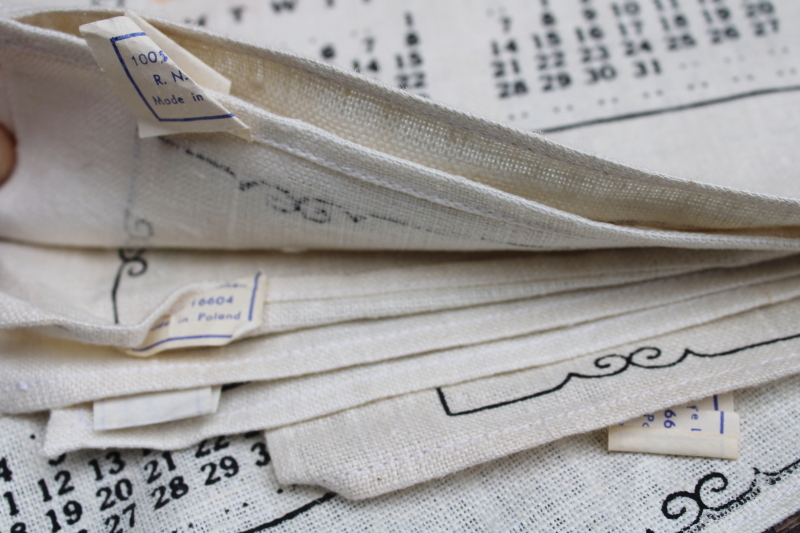 photo of deadstock 70s vintage calendar towels, 1973 & 1974 grandmacore kitchen prints pure linen tea towels lot  #6