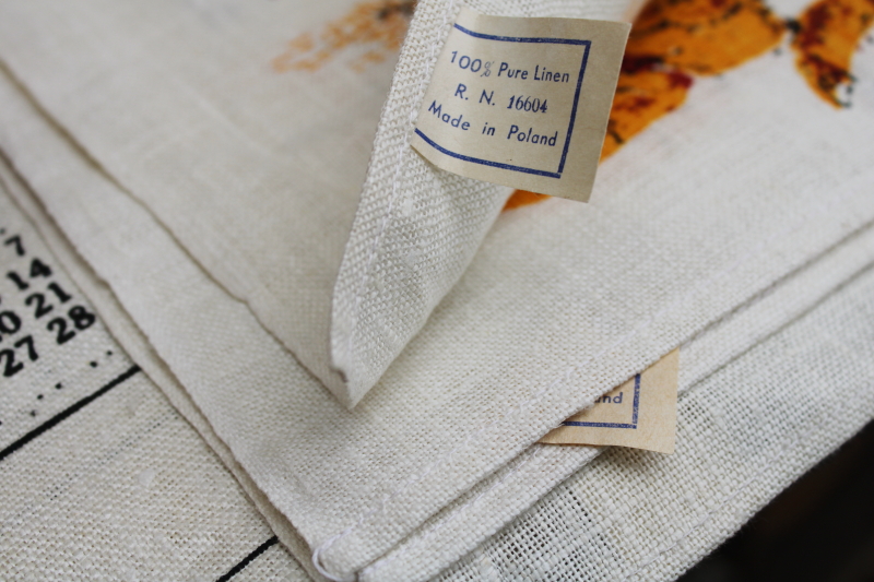 photo of deadstock 70s vintage calendar towels, 1973 & 1974 grandmacore kitchen prints pure linen tea towels lot  #13