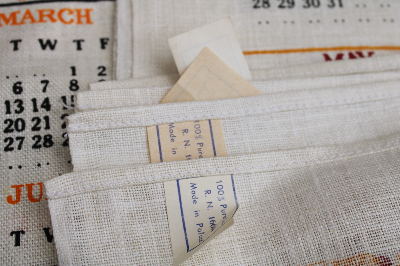 photo of deadstock 70s vintage calendar towels, 1973 & 1974 grandmacore kitchen prints pure linen tea towels lot  #14